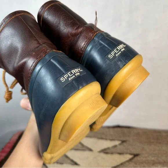 Sperry Brown Blue Duck Boots leather winter rain insulated lace up bootie ankle - Picture 5 of 14